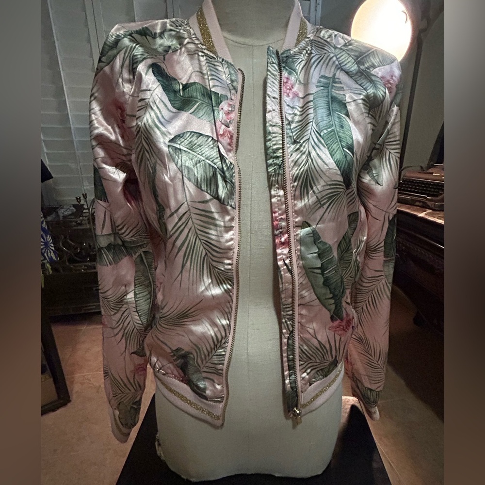 H&M Tropical Leaf Print Bomber Jacket